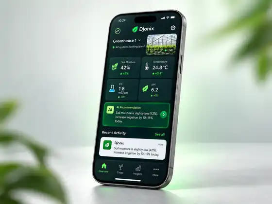 Djonix mobile app with greenhouse status